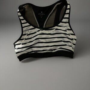Athleta Black/White Stripe Triple Dare Yoga Sports Bra Small